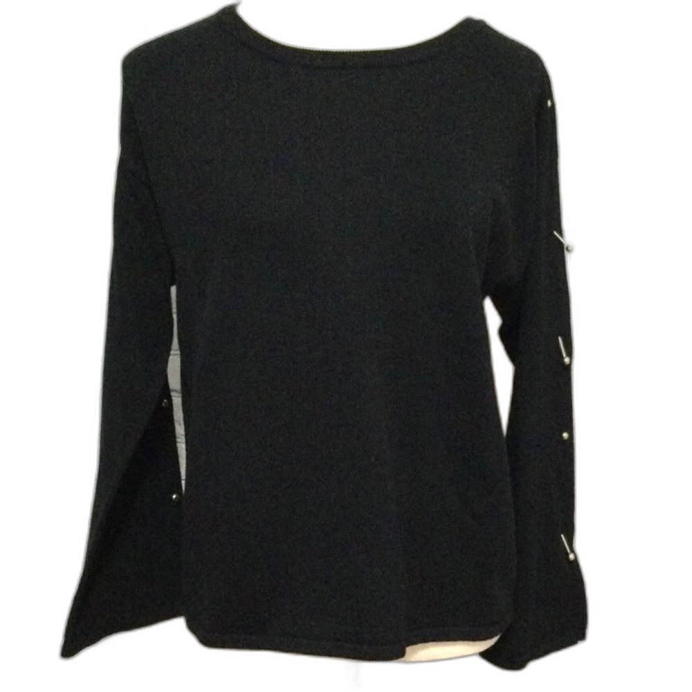 Black Tape Sweater Women’s Size M Black with Gold Grommets Long Sleeve Open